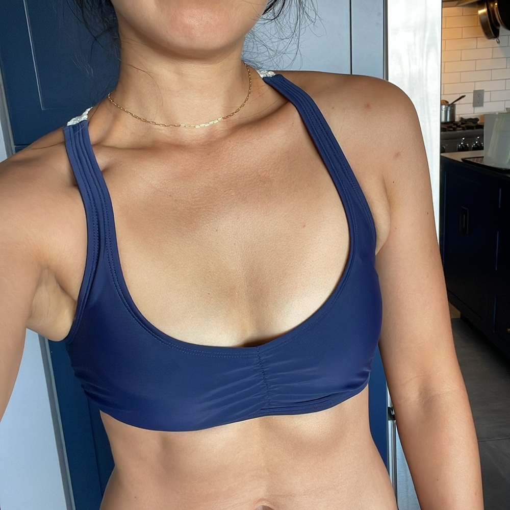 Aerie Navy Blue Crochet Racerback Swim Top with Padded Inserts size 4/6